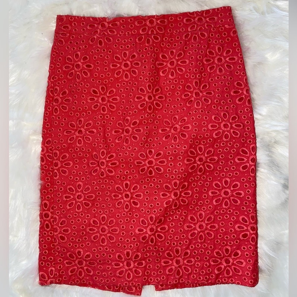 J. Crew No. 2 Pencil Coral Eyelet Skirt Size 2